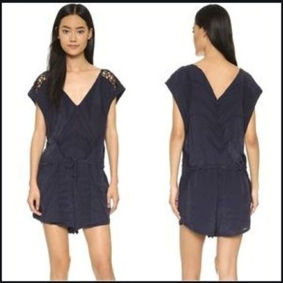 IRO Austin Romper Navy Blue embroidered 40 8 NEW - Picture 1 of 10